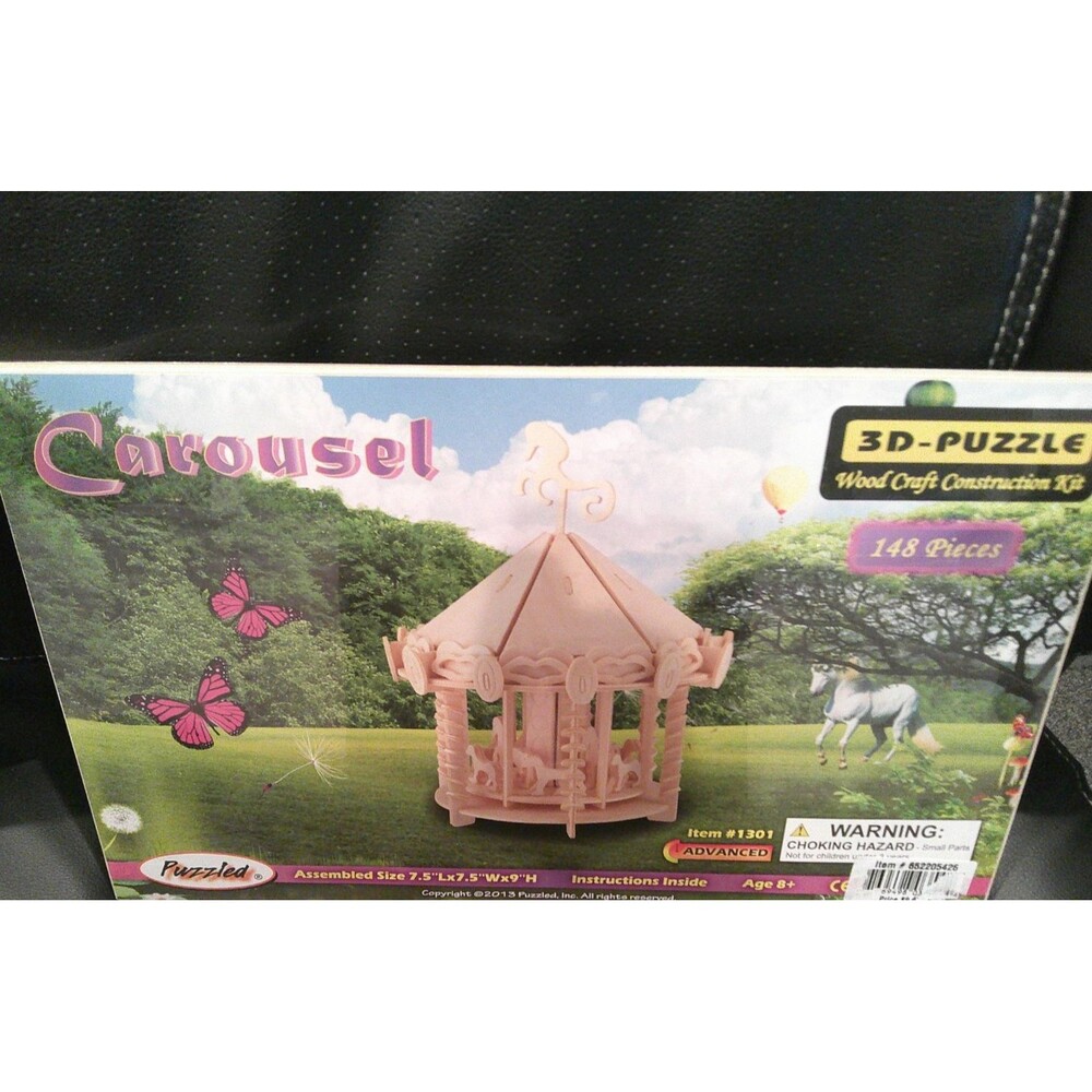 Factory Sealed Carousel 3D Puzzle Wood Craft Construction Kit (148pc. Ages 8+
